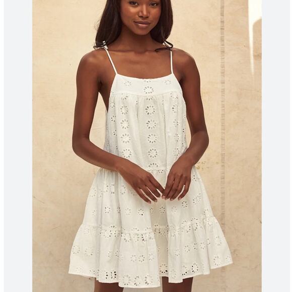 Lulus Breeze on Down White Eyelet Lace Babydoll Dress size S - Picture 1 of 9